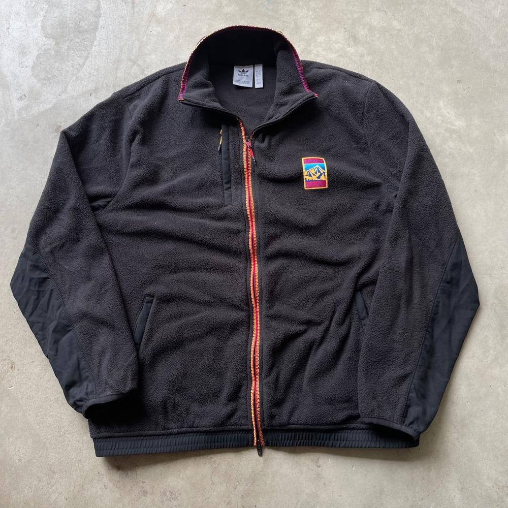 Adidas Originals Mens Fleece Jacket Black Full Zip Mountain Patch Large